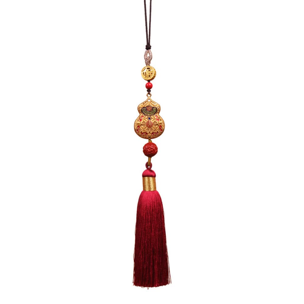 LKLNCXC Key Rings Car Mirror Hanging Accessories for Men,Brass Gourd Interior Mirrors Charms,Enamel Tassel Retro Ornament(Red)