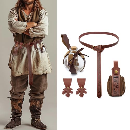 Disfraz medieval de cosplay con cinturón y botella de poción para falda de Halloween 2
