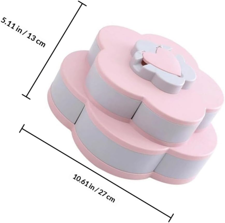 VICASKY Double-layer Plastic Candy Storage Box with Compartments and Rotating Petal Design, Pink Candy Organizer with Phone Holder for Home and Kitchen Use
