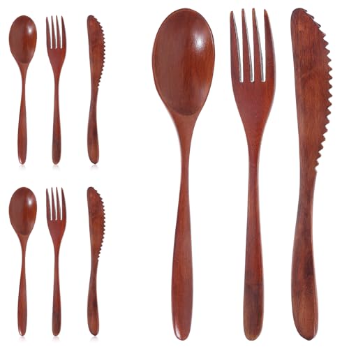 ZEYIYER 6PCS Wooden Utensil Set, Reusable Wood Cutlery Set for