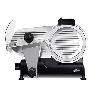 H.Koenig Trancheuse électrique à jambon, viande, saucisson, charcuterie MSX252, professionnelle, précise, épaisseur de la coupe 0-12 mm, lame italienne 25 cm, aiguiseur intégré, large plateau, 282 rpm