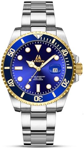 LN LENQIN Mens Watches Stainless Steel Watches Men Waterproof Analog Quartz Watch Men's Wrist Watches with Date Fashion Casual Man Watch, 01- Silver Gold Blue, Classic