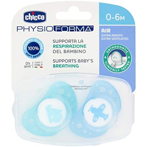 Chicco Physio Air - Pack de 2 chupetes de silicona para 0-6 meses, modelos aleatorios, color azul Cover