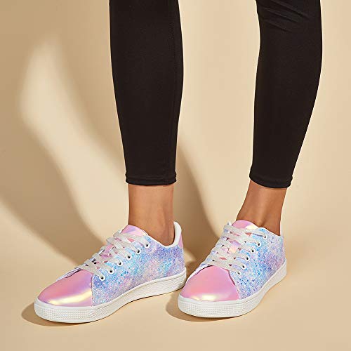 Image of LUCKY STEP Glitter Shoes Sparkly Bling Shiny Bedazzled Lace up Fashion Sneakers for Women