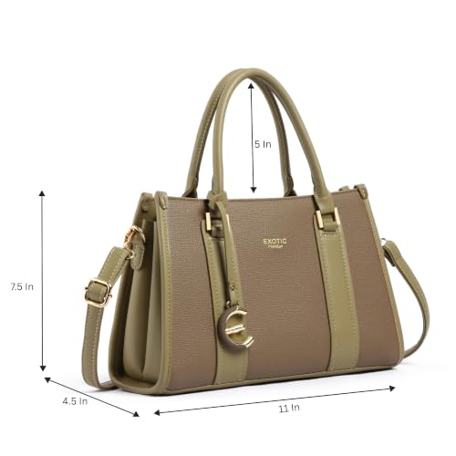 Image of EXOTIC Premium Orlina Duotone Structured Tote Bag for Women | PU Leather Handbag | 2 Compartments with Center Zip | Detachable Sling Strap | Office & Daily Use