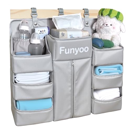 Image of Funyoo Baby Hanging Diaper Organizer for Changing Table and Crib - Holds 70+ Diapers & Essentials, Heavy Duty Stacker Storage for Playard, 22.4" L x 18.1" W x 5.9" H