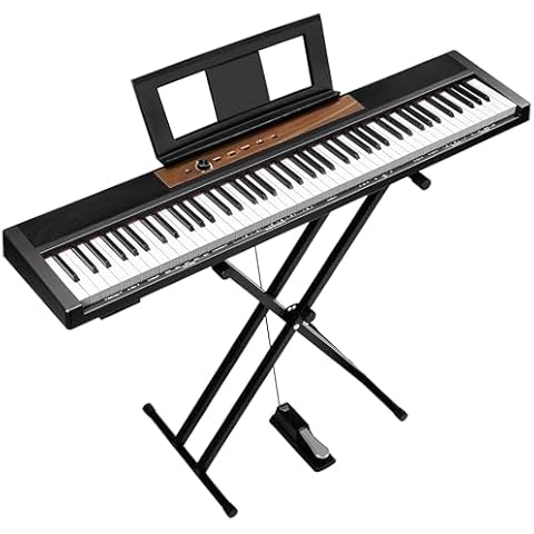 Starfavor 88 key Compact Digital Piano with Portable Stand, Dual 25W Speakers, Velocity-Sensitive Semi-Weighted Keyboard, Recording/MIDI/USB, Sustain Pedal Cover