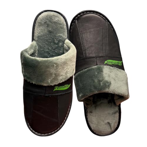 Unisex Men and Women Wool House Slippers with Fuzzy Plush Lining, Slip on House Slippers with Indoor Outdoor Non-Slip Sole, Size 13