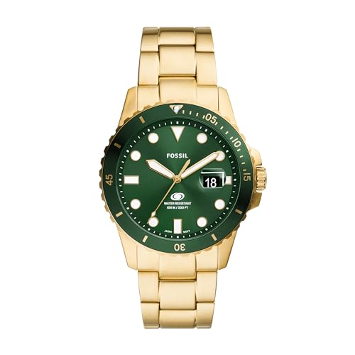 Fossil Mens Watch Blue Quartz Stainless Steel Three-Hand Watch for Men Color: Gold/Green Taper