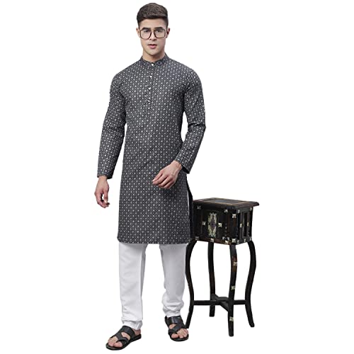 Sojanya (Since 1958 Men'S Cotton Linen Blue Foil Printed Kurta And White Pyjama Set