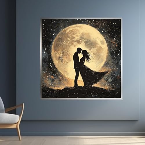 Toile décorative couple au clair de lune, le cadeau de mariage idéal en format 50x50cm - 2
