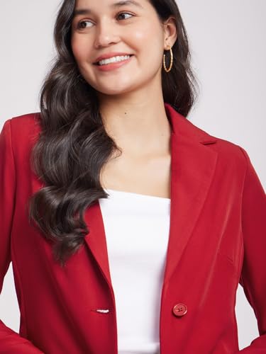 Image of FableStreet Women's Blazer | Tailored Fit Single-Breasted Design with Notch Lapel & Welt Pockets | Smooth Woven Texture for Work & Business Casual Wear