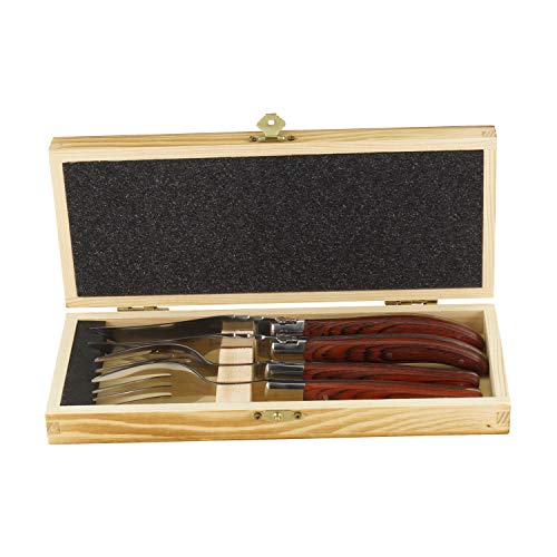 Solex BBQ Steakbesteckset mit Echtholzgriff aus Pakkaholz in einer Holzbox