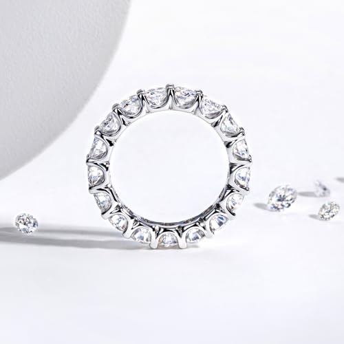 Moissanite Eternity Ring, White Gold Plated Sterling Silver Wedding Band, 5cttw 4mm D Color VVS1 Round Cut Moissanite Eternity Band for Women4