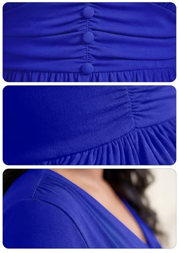 Image of Runwind Plus Size Maxi Dress 3 /4 Sleeve V-Neck Pleated Faux Buttons Pockets
