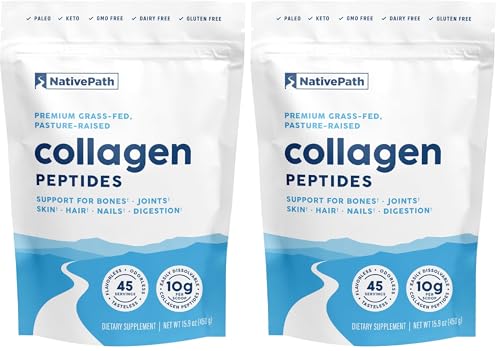 NativePath Collagen Peptides — Grass-Fed Bovine Types I & III, 11g Unflavored (Two 45-Serving Tubs)