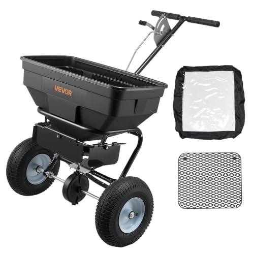 Image of VEVOR Broadcast Spreader 130 lbs Capacity Hopper Walk-Behind Push Spreader | for Lawn & Garden Care, 12 ft Spreading Width, 13 inch All-Terrain Tires, Adjustable Flow Control for Fertilizer Seed Ice Melt | For Lawn & Garden Care, 12 ft Spreading Width, 13 inch All-Terrain Tires, Adjustable Flow Control for Fertilizer Seed Ice Melt