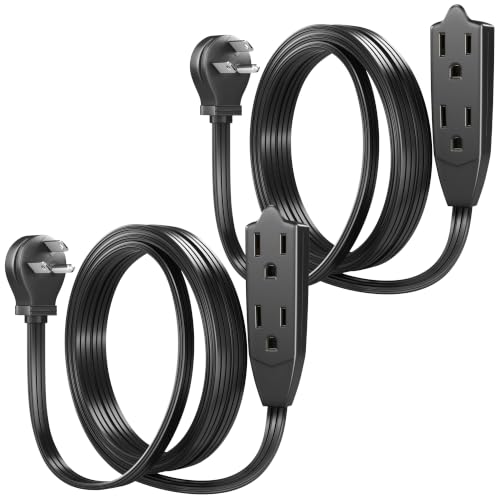 Maximm 6 Ft Flat Angled Plug Extension Cord, 3-Outlet, Black, UL, 2 Pack