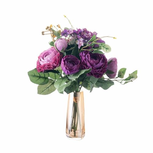 Arreglos de flores artificiales de hortensias, combinación de flores para decoración del hogar de bodas (morado, talla única)