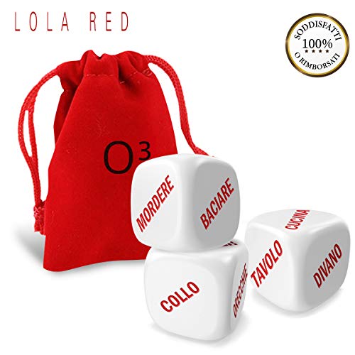 O³ Giochi di Coppia - Serate Flirt Grazie ai Dadi Lola Red - 100% in Italiano - Set di 3 Daddi et saccheto - Colore: Rosso e Bianco - Completamente in Italiano