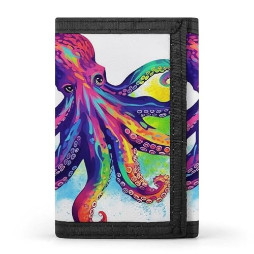 Colorful Octopus Trifold Wallet for Men - Money Clip Slim Wallets with Multiple Card Slots Minimalist Small Front Pocket Wallet for Everyday Carry