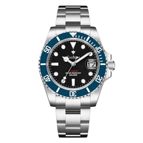 CADISEN CADISEN Reloj automático para hombre con reserva de marcha GMT acero inoxidable cristal zafiro impermeable reloj de pulsera relojes hombres, 8216 superficie ennegrecida de la llanta, Pulser