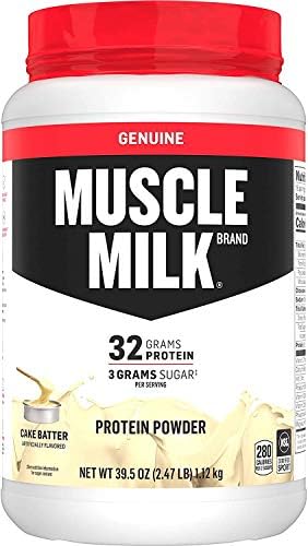 Muscle Milk Genuine Protein Powder, Cake Batter, 32g Protein, 2.47 Pound, 16 Servings