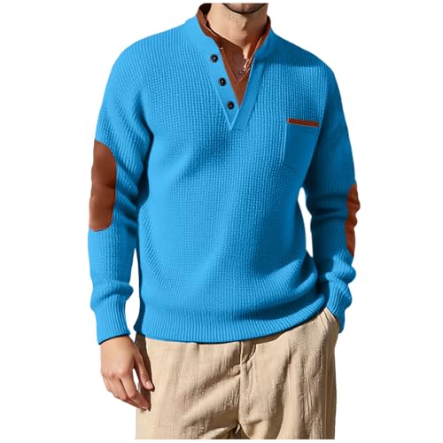 Mens Quarter Pullover Sweatshirt Casual Long Sleeve Knit Pullover Tops Waffle Button down Sweatshirt Fall Fashion Top