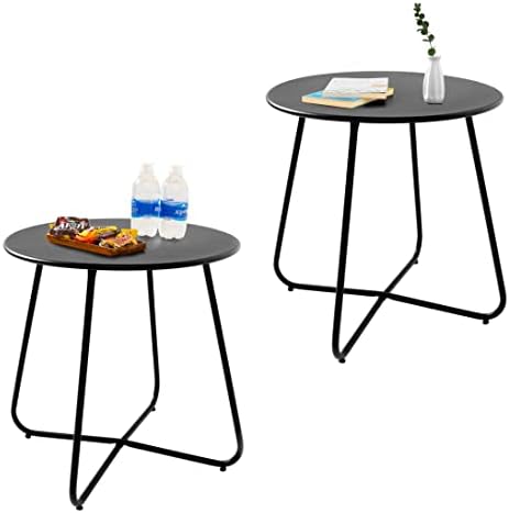 CODIN Set of 2 Outdoor Side Table Outdoor, Metal Side Table Small Round Side Table Weather Resistant End Table Patio Table for Garden Porch Balcony Yard Lawn (2, Black)