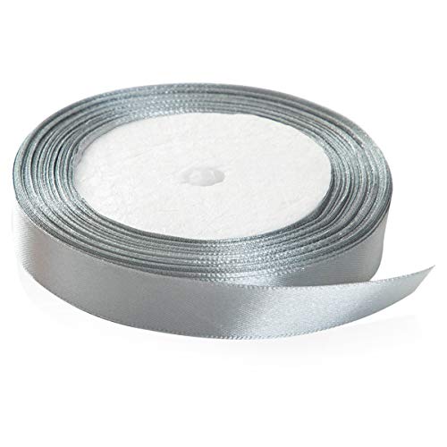 Solid Color Satin Ribbon, Kissbuty 3/8 Inch 25 Yards Gift Wrapping Ribbons Single-Sided Fabric Ribbon Embellish Ribbon Silk Ribbon Roll for Bows Crafts Gifts Party Wedding (Light Gray)