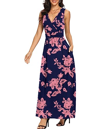 Image of LILBETTER Women Sleeveless Deep V Neck Loose Plain Long Maxi Casual Dress