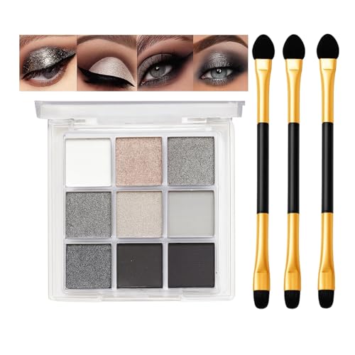 9-Color Smoky Black Eyeshadow Palette - Matte & Shimmer Kit with 3 Dual-Ended Gold Brushes, Waterproof Travel-Friendly Gothic Smokey Eye Makeup Palette for Women (Smoky black)