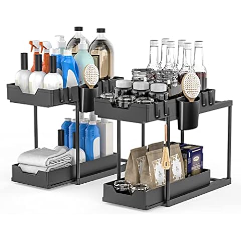 Verdenu 2er-Pack Unter Waschbecken Regal, 2 Ebenen Herausziehbarer Spülschrankregal, Aufbewahrung Unter der Spüle Cover