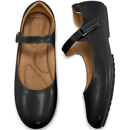 Ablanczoom Mary Jane Flats for Women: Dressy Round Toe Ankle Strap Ballet Flats Comfortable Dress Shoes for Work Office Business
