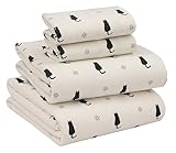 RUVANTI Flannel Sheets Queen Size - 100% Cotton Double Brushed Bed Sheets, Deep Pockets 16 Inches Queen Sheet Set, All Seasons Breathable & Extra Soft - Warm & Cozy, 4 Piece, Black Cat