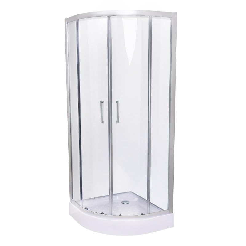 Belvit Cabina de ducha con puerta corredera y plato de ducha, cristal templado transparente de 4 mm, perfiles cromados, revestimiento nano antical, montaje en esquina, cabina de ducha esquinera