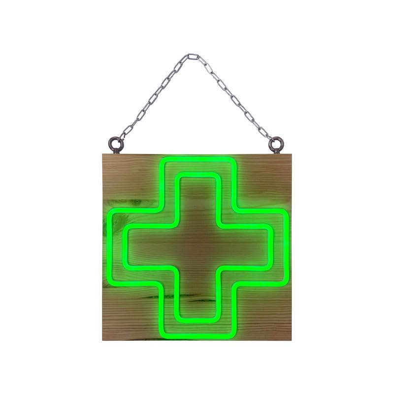 Señal de luz LED interior "Farmacie" de madera con batería 9800 mAh - Fabricación francesa