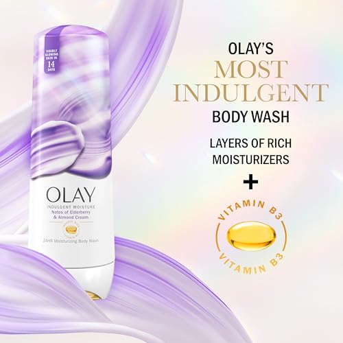 Image of Olay Body Wash for Women, Indulgent Moisture, 24hr Moisturizing & Nourishing Formula, Infused with Vitamin B3 Complex, Luxurious Fragrances, Elderberry & Almond Cream Scent, 20 fl oz