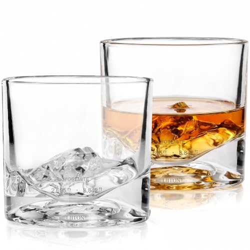 Image of LIITON Yosemite Whiskey Glasses, Set of 2, 10oz, Bourbon Glass | Thick Freezable Crystal Rock Glasses, Old fashioned Whiskey Gifts for Men, Cocktails, Scotch Glasses