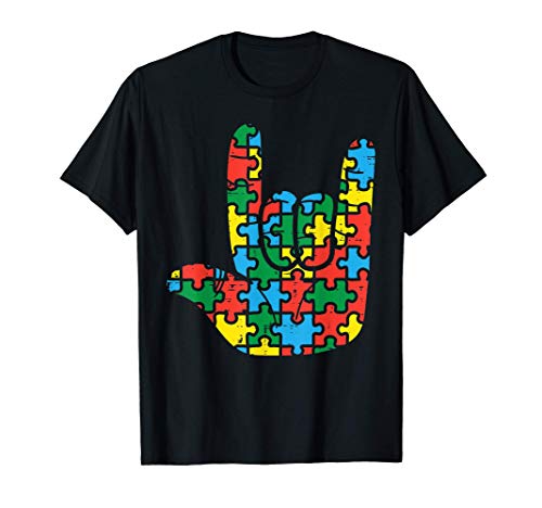 Puzzle Rock Hand Sign Cool Autism Awareness Rock Autistic Maglietta