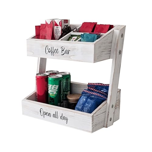 Wooden Coffee Bar Accessories and Station - Must-Have Countertop Organizer, Bar Decor, Syrup Holder and Condiment Caddy - White Estacion de Cafe para la Cocina