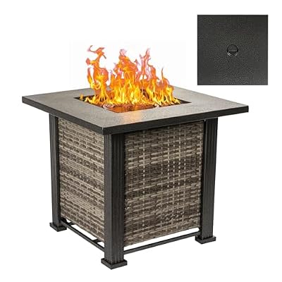 Propane Fire Pit Table, 28'' Square Propane Gas Fire Pit with Lid, Lava Rock, 50,000 BTU Steel Outdoor Gas Firepit Table with Pulse Ignition System, for Deck Backyard Patio Garden