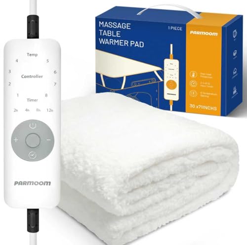 PARMOOM Massage Table Warmer Heating Pad Professional Massage Bed Warmer with 4 Timer 8 Heat Settings Overheat Protection for Massage Bed & Spa Thickened & Soft Fleece 30 x 71