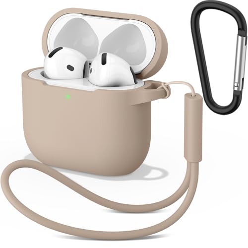 Wanme Funda para AirPods 4 Case, Fundas Protectora Apple AirPods 4 de Silicona Suave, Case Cover Totalmente Resistente Arañazos y Polvo, Estuche Protector con Llavero y Correa de Mano, LED Visible