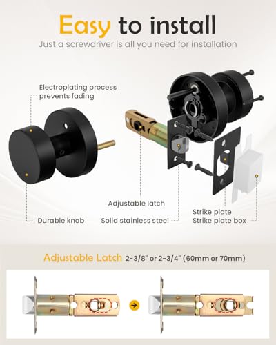 Image of Goldenwarm Black Door Knob with Deadbolt, Zinc Alloy Exterior Front Door Knobs and Single Cylinder Deadbolt, Matte Black Front Door Locks Set (1 Pack)