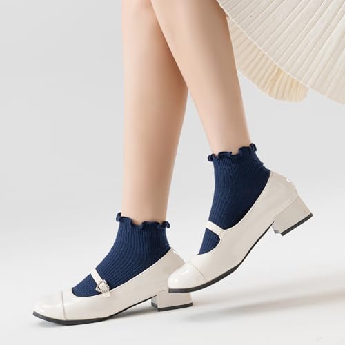 Image of Mcool Mary Womens Ankle Ruffle Socks Casual Cotton Frilly Breathable Cute Knit Lettuce Trim No Show Socks 6 Pack