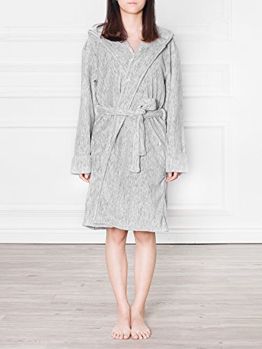Image of PAVILIA Plush Robe for Women, Soft Fleece Short Bathrobe, Warm Lightweight Knee Length Lounge Robe with Pockets
