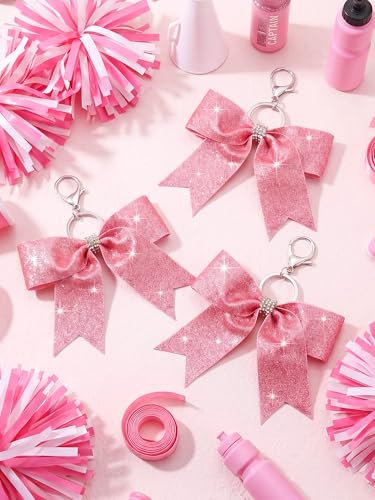 Image of Tondiamo Cheer Bow Keychain Cheer Keychain with Rhinestones Cheerleader Keyrings for Team Gift Cheerleading Sports Accessory