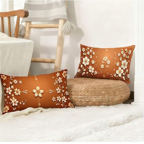 Housse coussin velours marron au design géométrique et finitions luxe