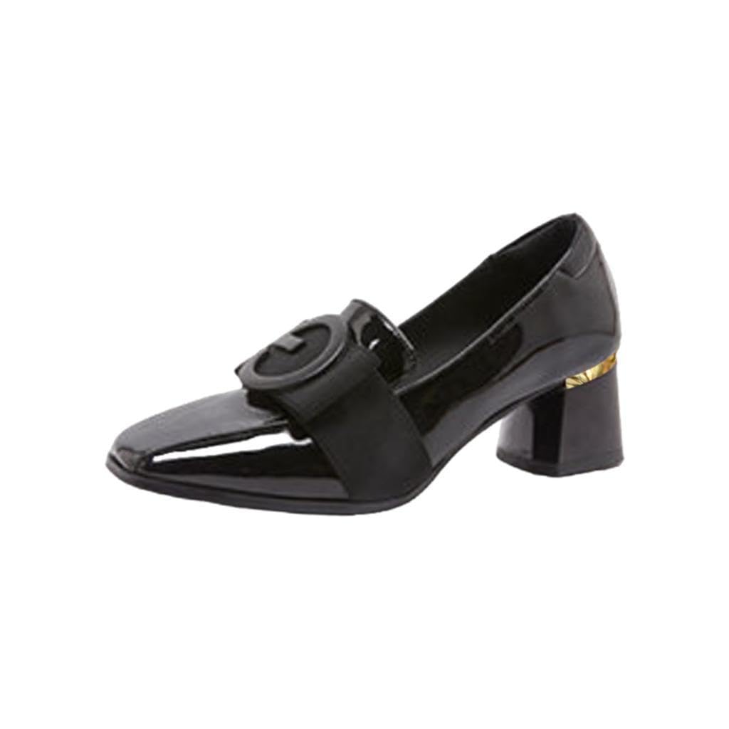 shopora Women'S Low Chunky Heel Shoes Fashion Square Toe For Leisure Wedding Party 37 Black | Womens Shoes | Heels-picture-25